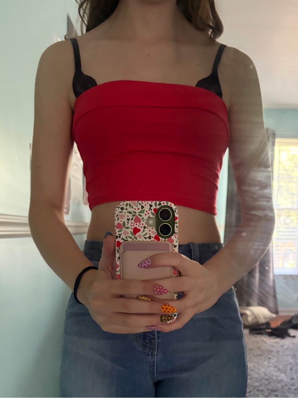 Bozzolo Bright Red Ribbed Strapless Crop Top